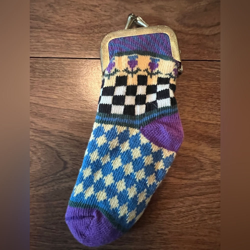 MacKenzie-Childs Multicolor Checkered Snap-close Mini-Sock Coin Purse